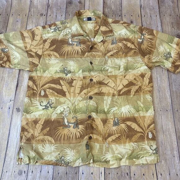 Tommy Bahama Silk Hawaiian Shirt Floral Monkeys Mens Medium - Picture 5 of 15